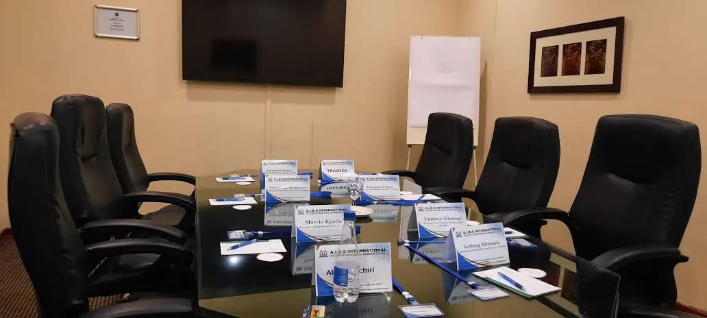 An AIBS training room set up with name cards and materials